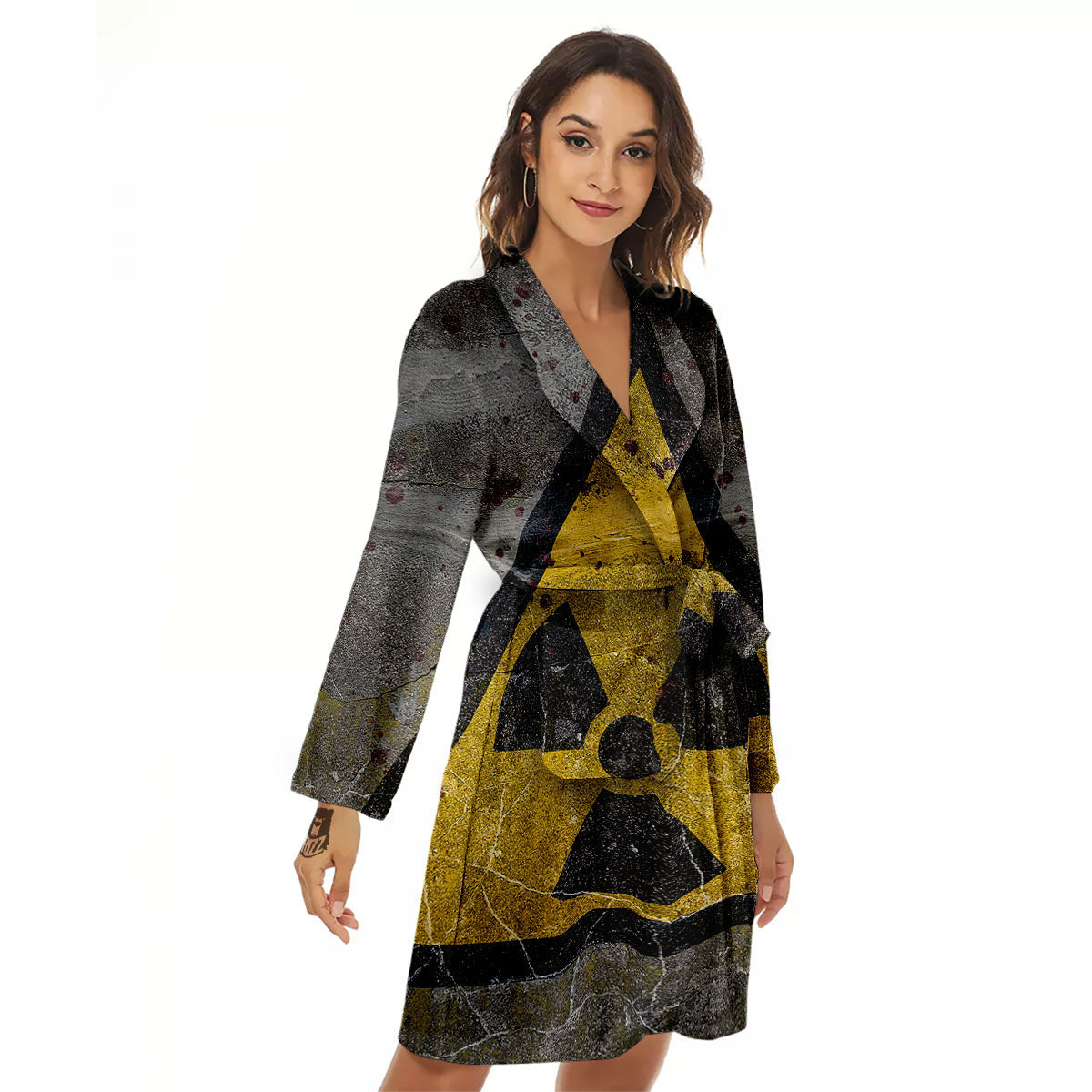 Warning Nuclear Symbol Print Women's Robe-grizzshop