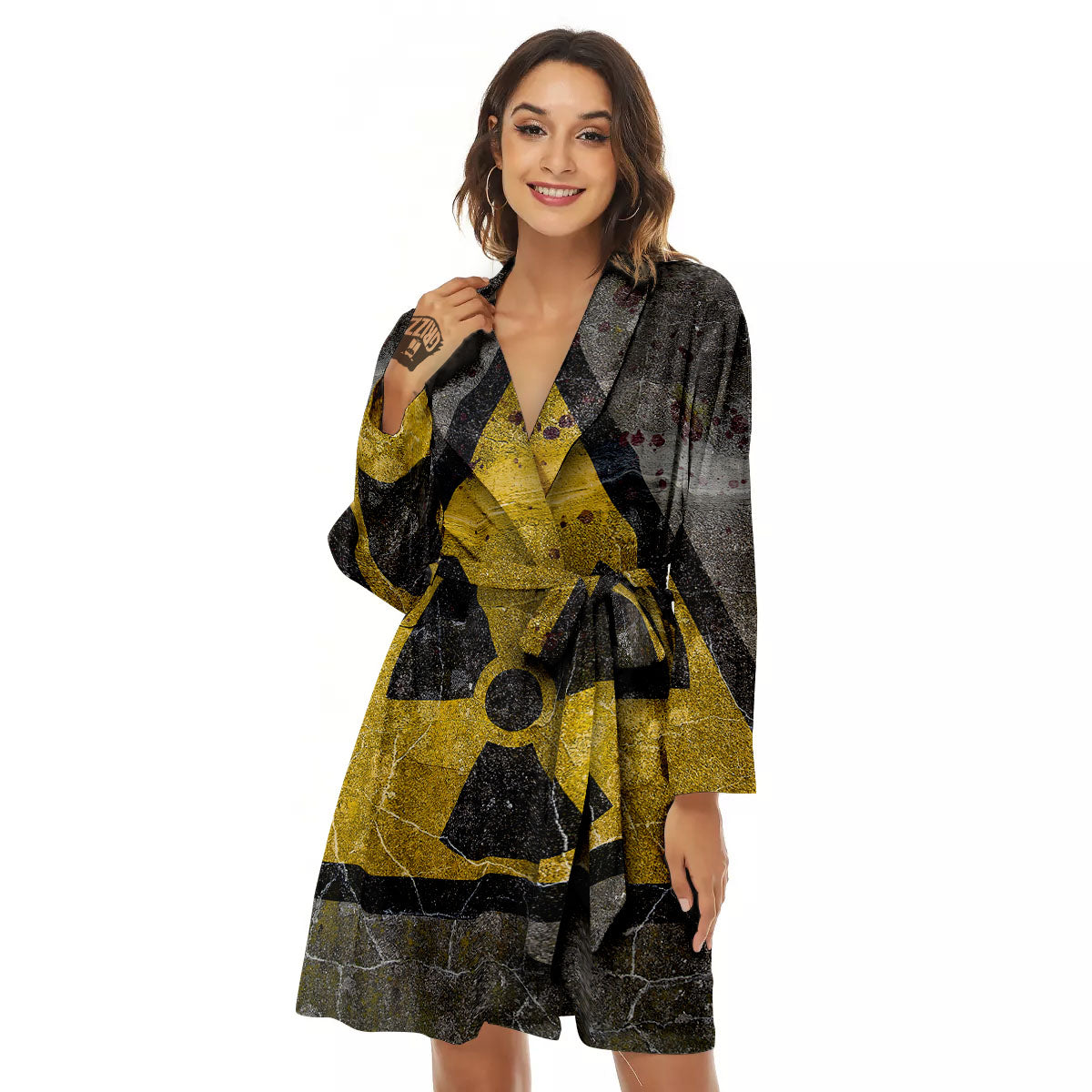 Warning Nuclear Symbol Print Women's Robe-grizzshop