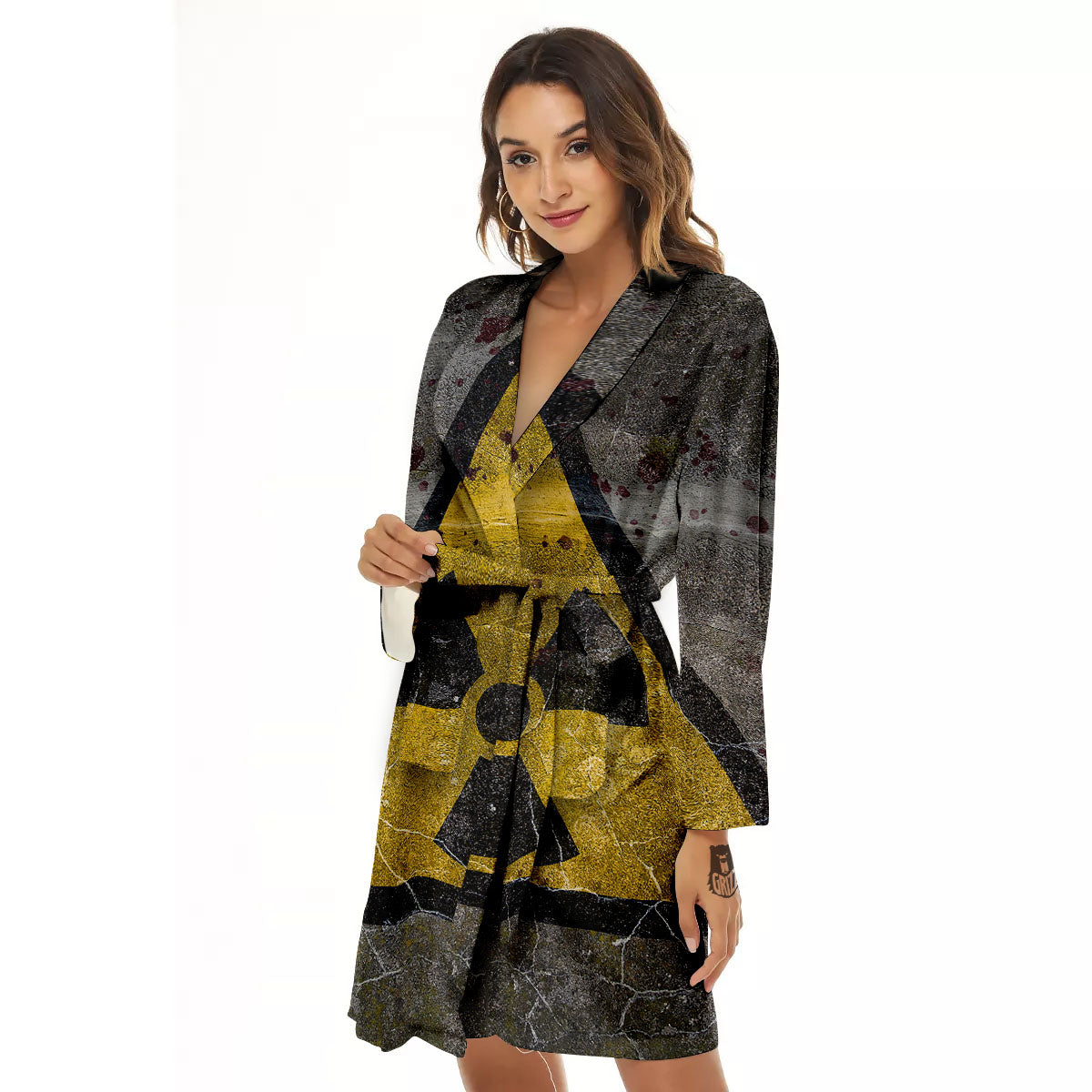 Warning Nuclear Symbol Print Women's Robe-grizzshop