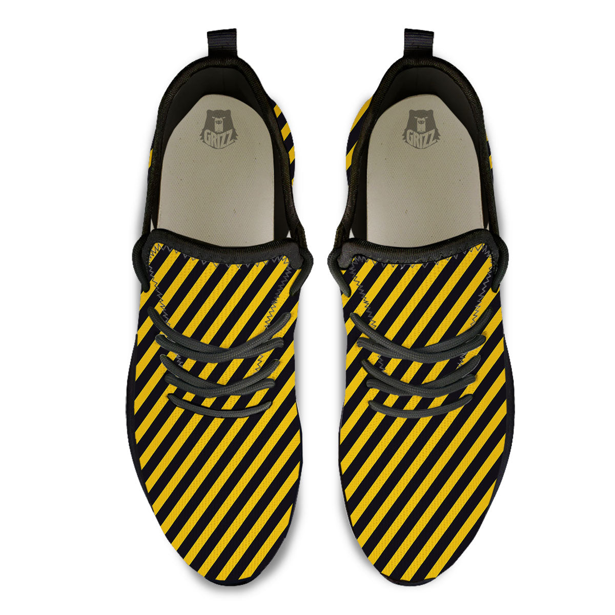 Warning Striped Yellow And Black Print Black Athletic Shoes-grizzshop