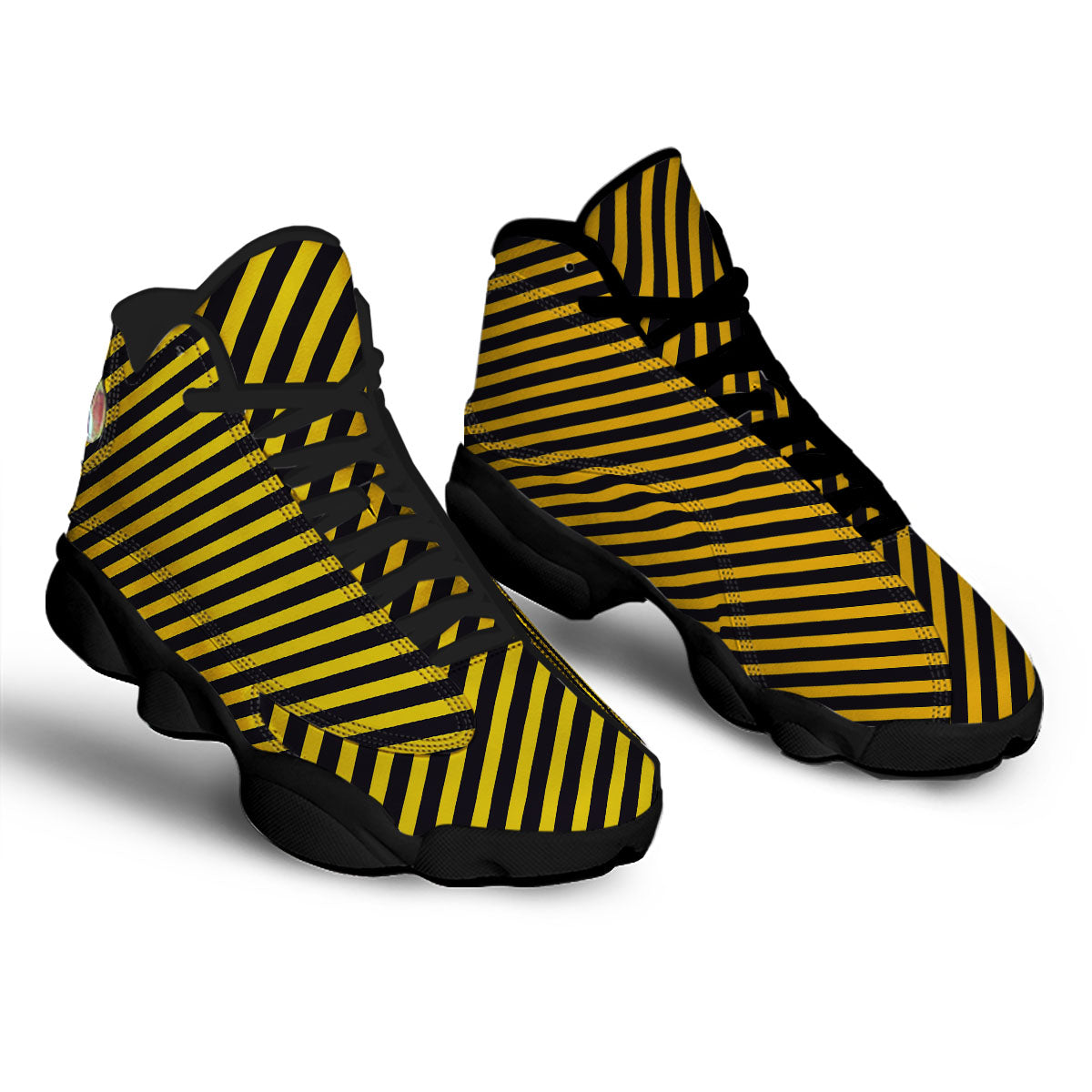 Warning Striped Yellow And Black Print Black Basketball Shoes-grizzshop