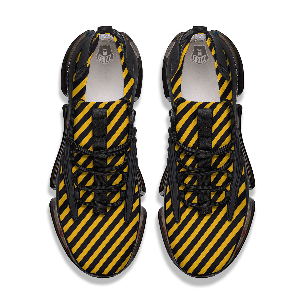 Warning Striped Yellow And Black Print Black Gym Shoes-grizzshop