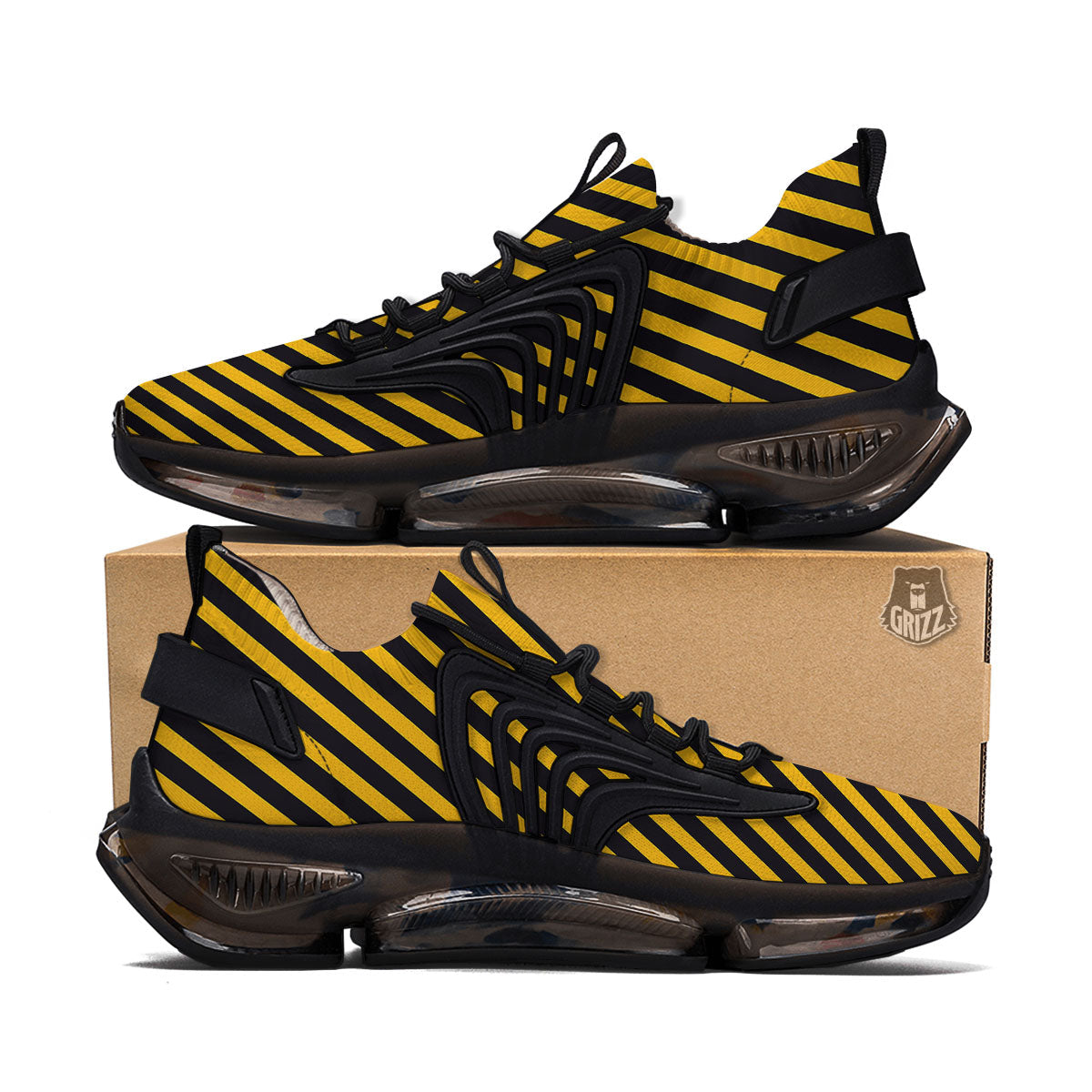Warning Striped Yellow And Black Print Black Gym Shoes-grizzshop