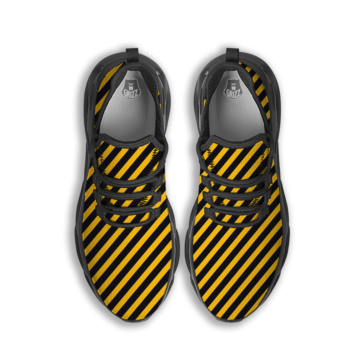 Warning Striped Yellow And Black Print Black Running Shoes-grizzshop