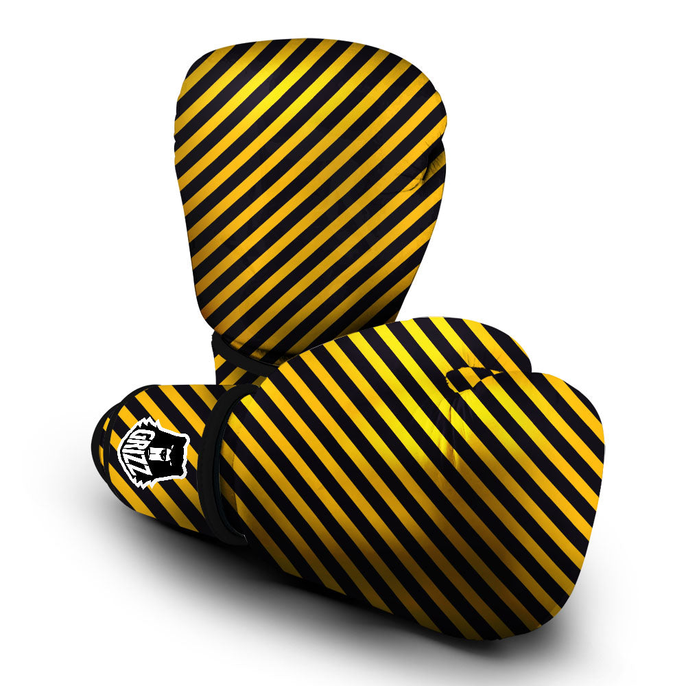 Warning Striped Yellow And Black Print Boxing Gloves-grizzshop