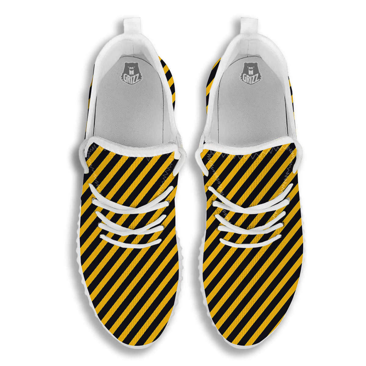 Warning Striped Yellow And Black Print White Walking Shoes-grizzshop