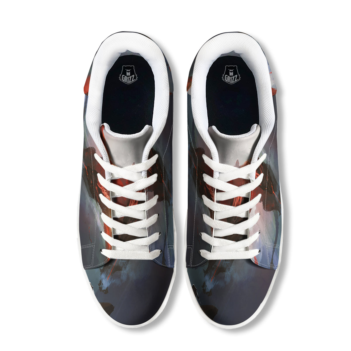 Warrior And Red Dragon Print White Low Top Sneakers-grizzshop