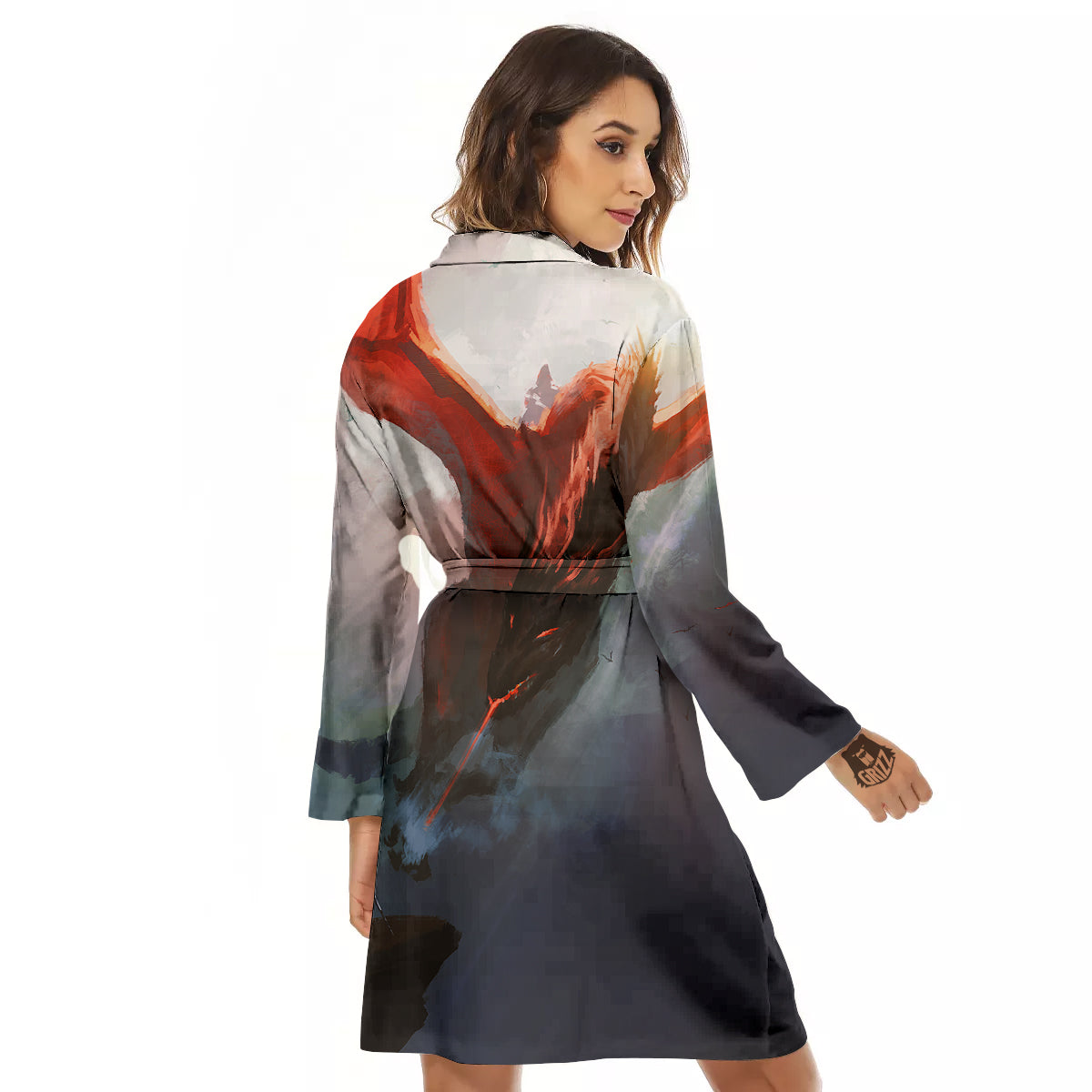 Warrior And Red Dragon Print Women's Robe-grizzshop