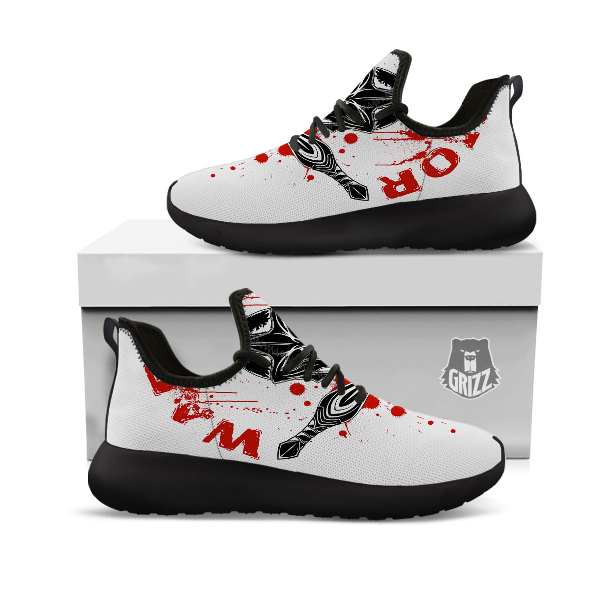 Warrior Bloody Spartan Print Black Athletic Shoes-grizzshop