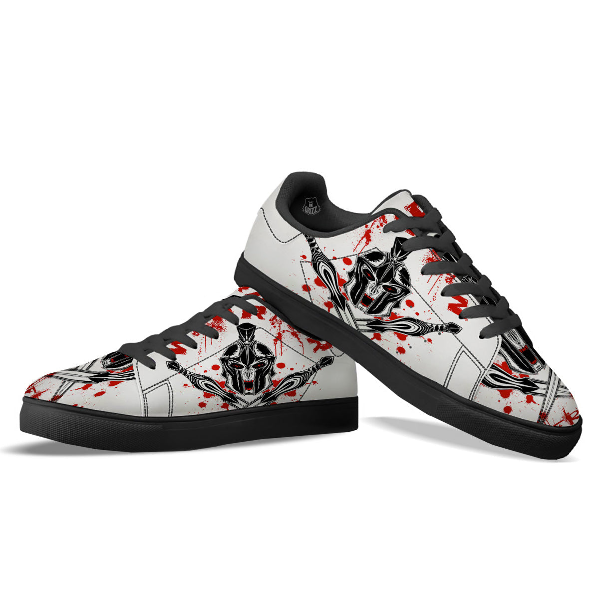 Warrior Bloody Spartan Print Black Low Top Sneakers-grizzshop