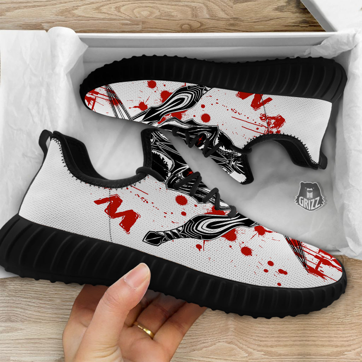 Warrior Bloody Spartan Print Black Walking Shoes-grizzshop