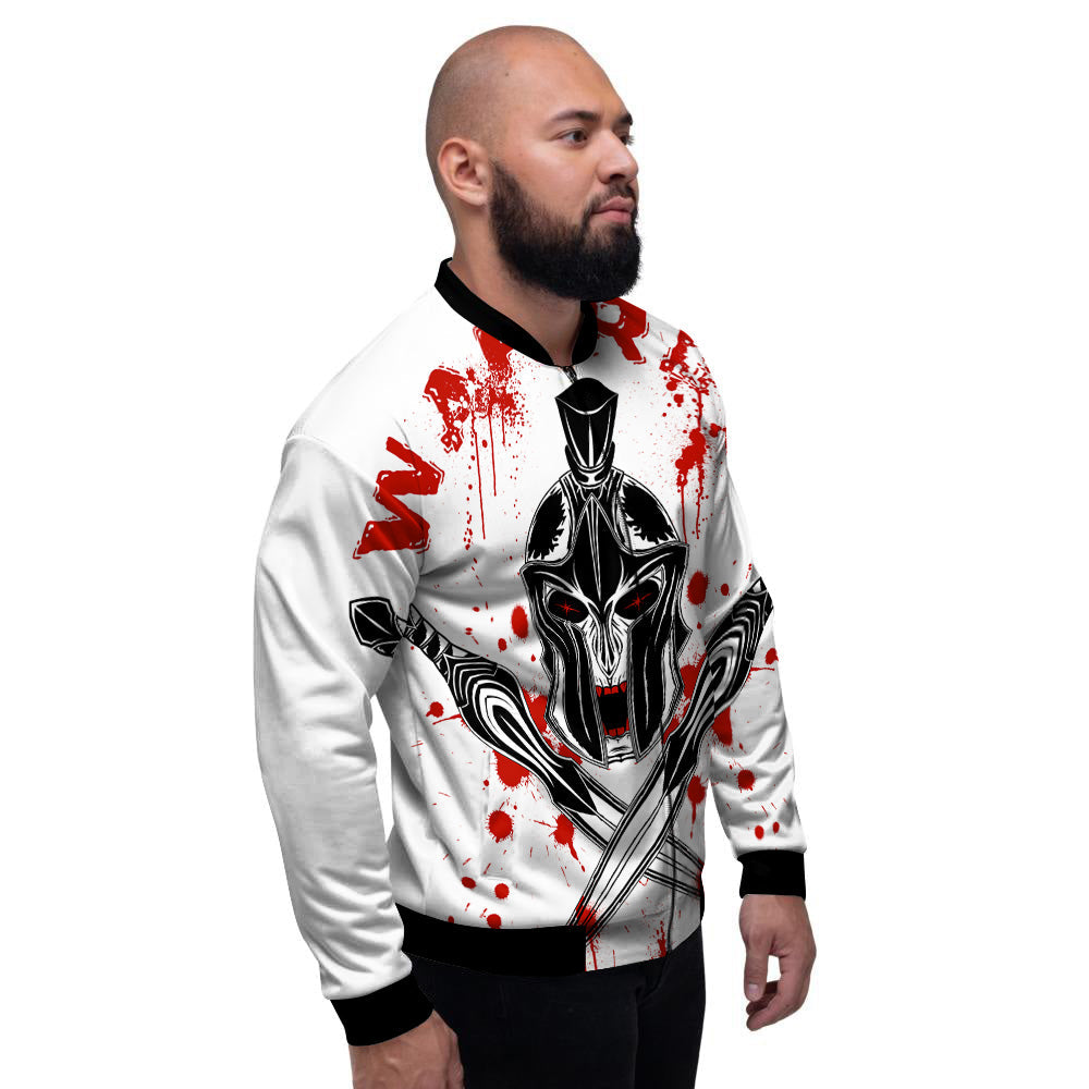 Warrior Bloody Spartan Print Men's Bomber Jacket-grizzshop