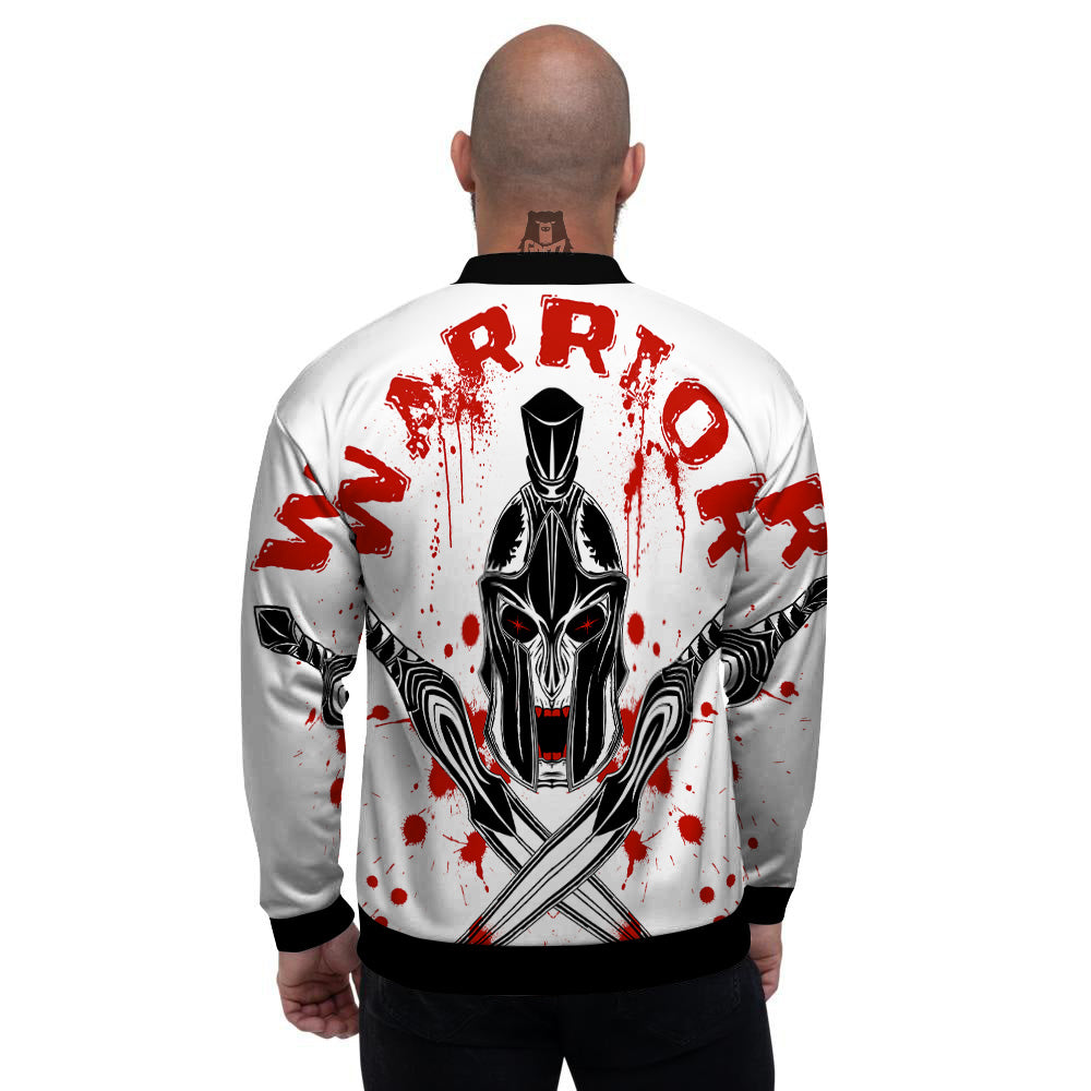 Warrior Bloody Spartan Print Men's Bomber Jacket-grizzshop