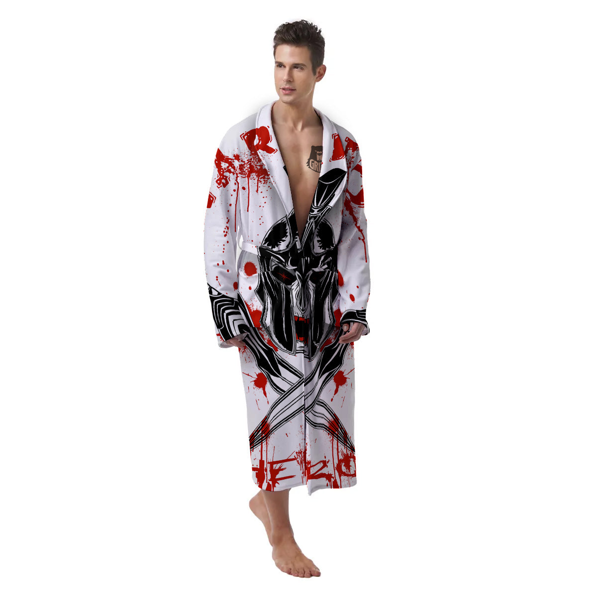 Warrior Bloody Spartan Print Men's Robe-grizzshop