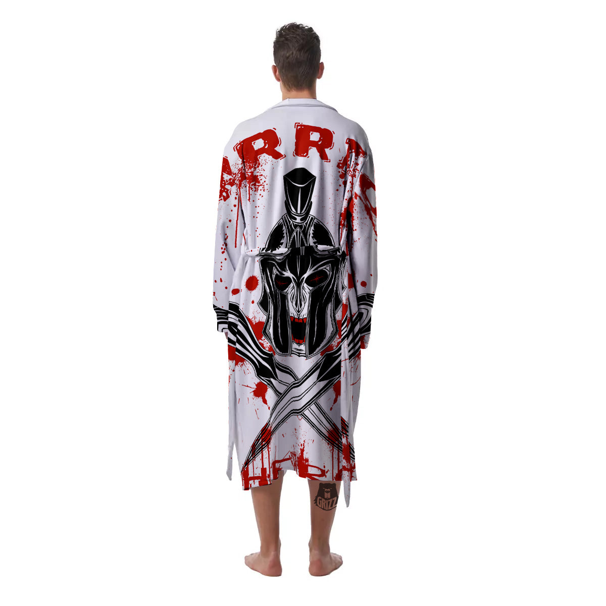 Warrior Bloody Spartan Print Men's Robe-grizzshop