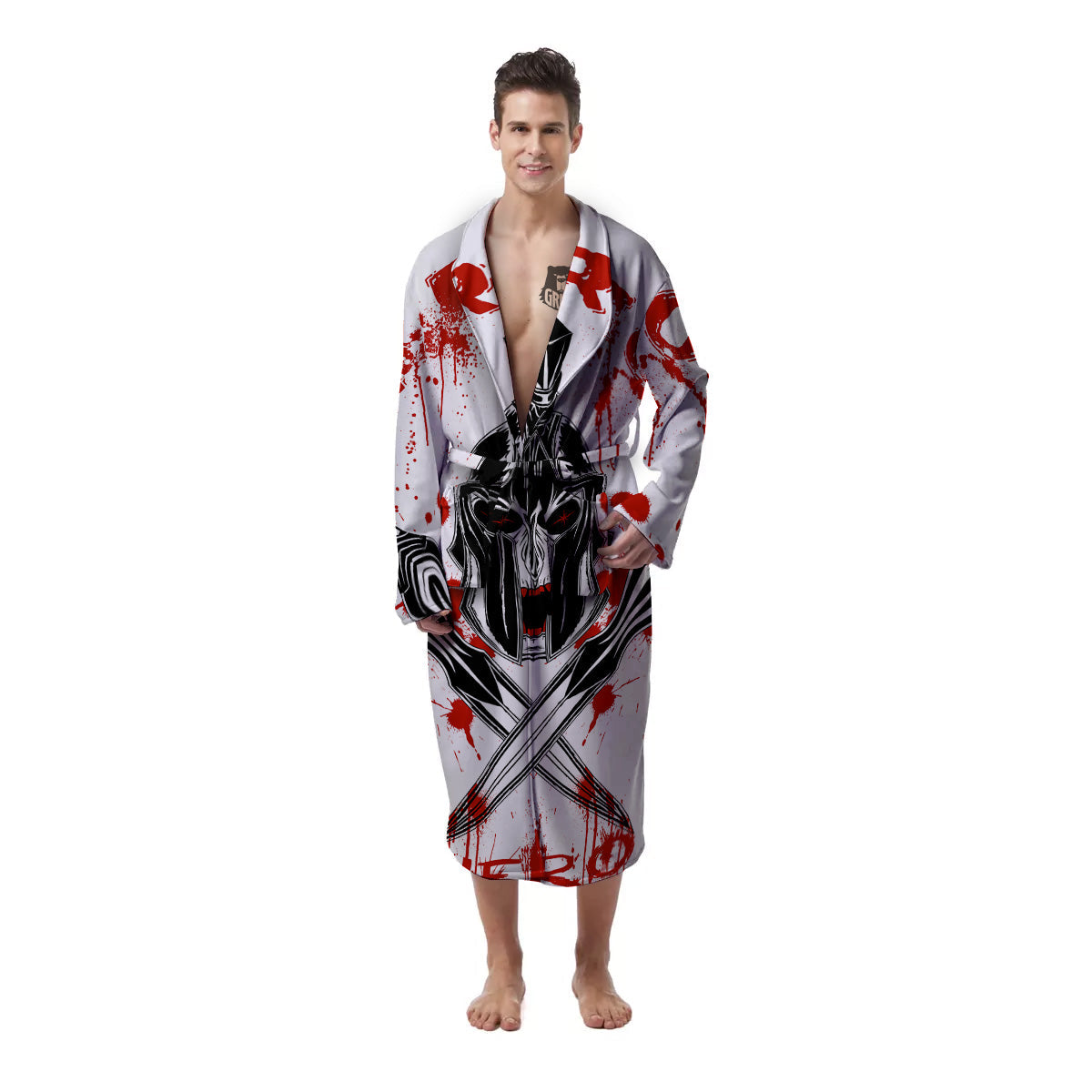 Warrior Bloody Spartan Print Men's Robe-grizzshop