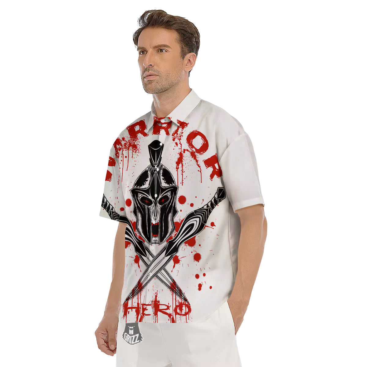 Warrior Bloody Spartan Print Men's Short Sleeve Shirts-grizzshop