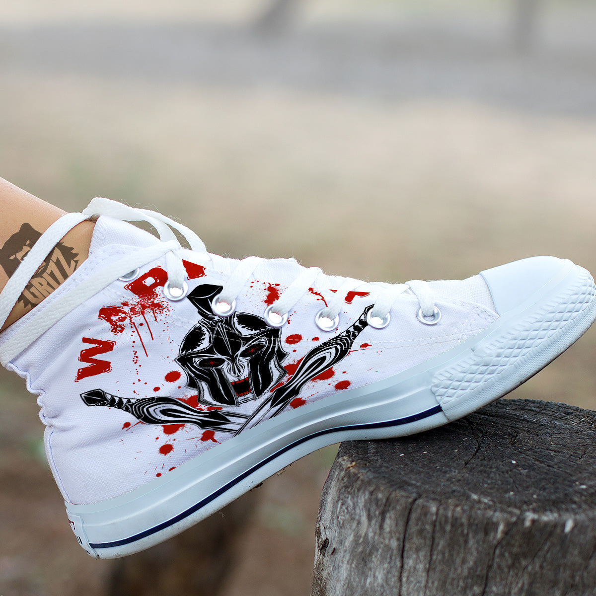 Warrior Bloody Spartan Print White High Top Shoes-grizzshop