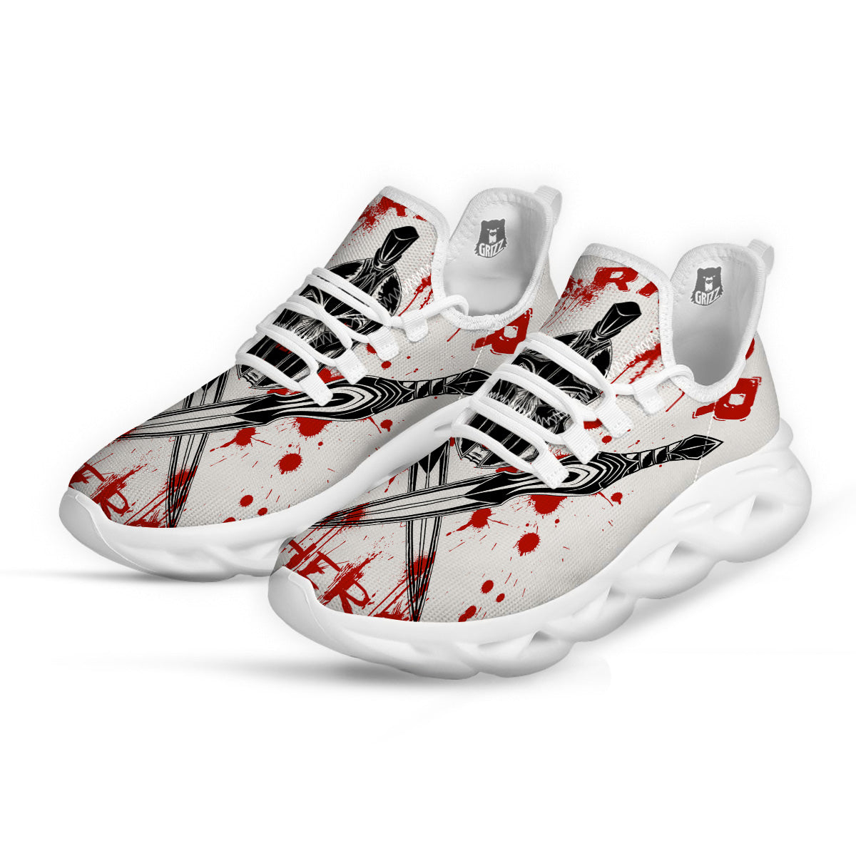Warrior Bloody Spartan Print White Running Shoes-grizzshop