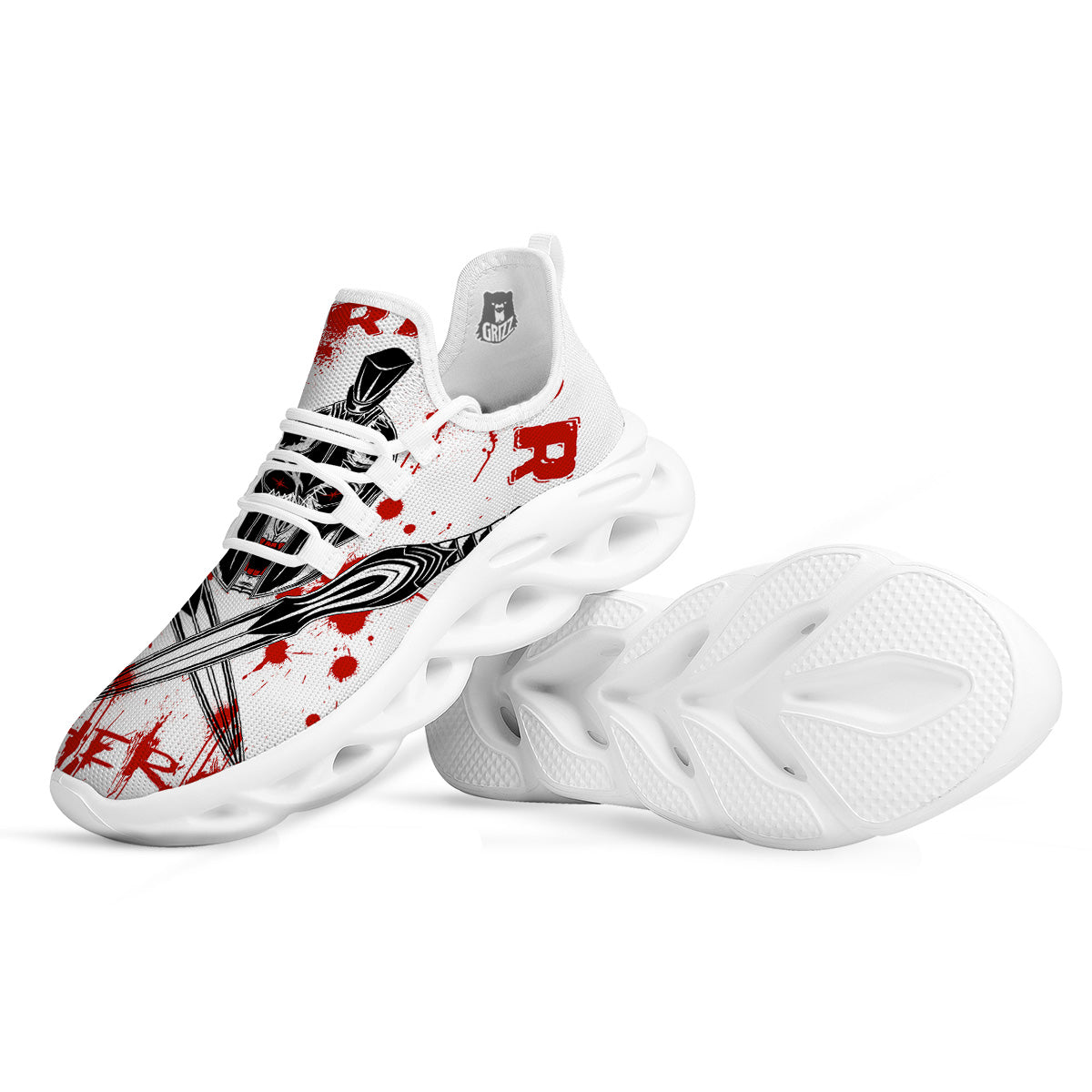 Warrior Bloody Spartan Print White Running Shoes-grizzshop