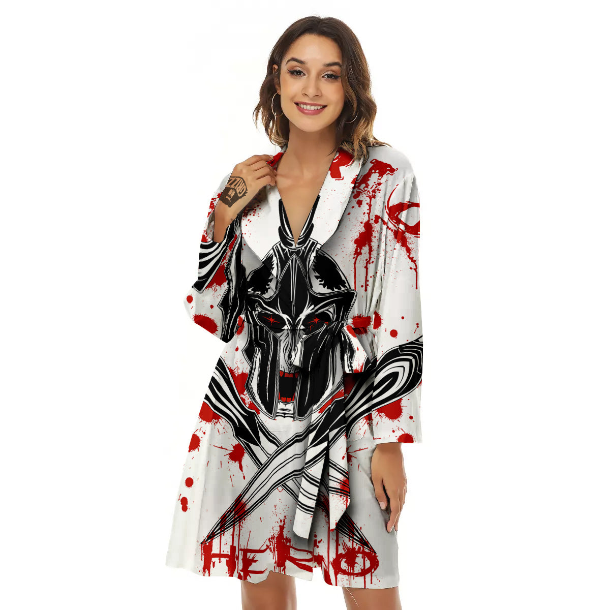 Warrior Bloody Spartan Print Women's Robe-grizzshop