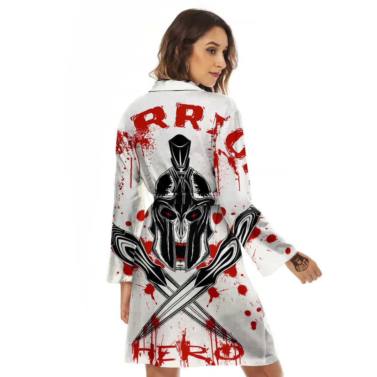 Warrior Bloody Spartan Print Women's Robe-grizzshop