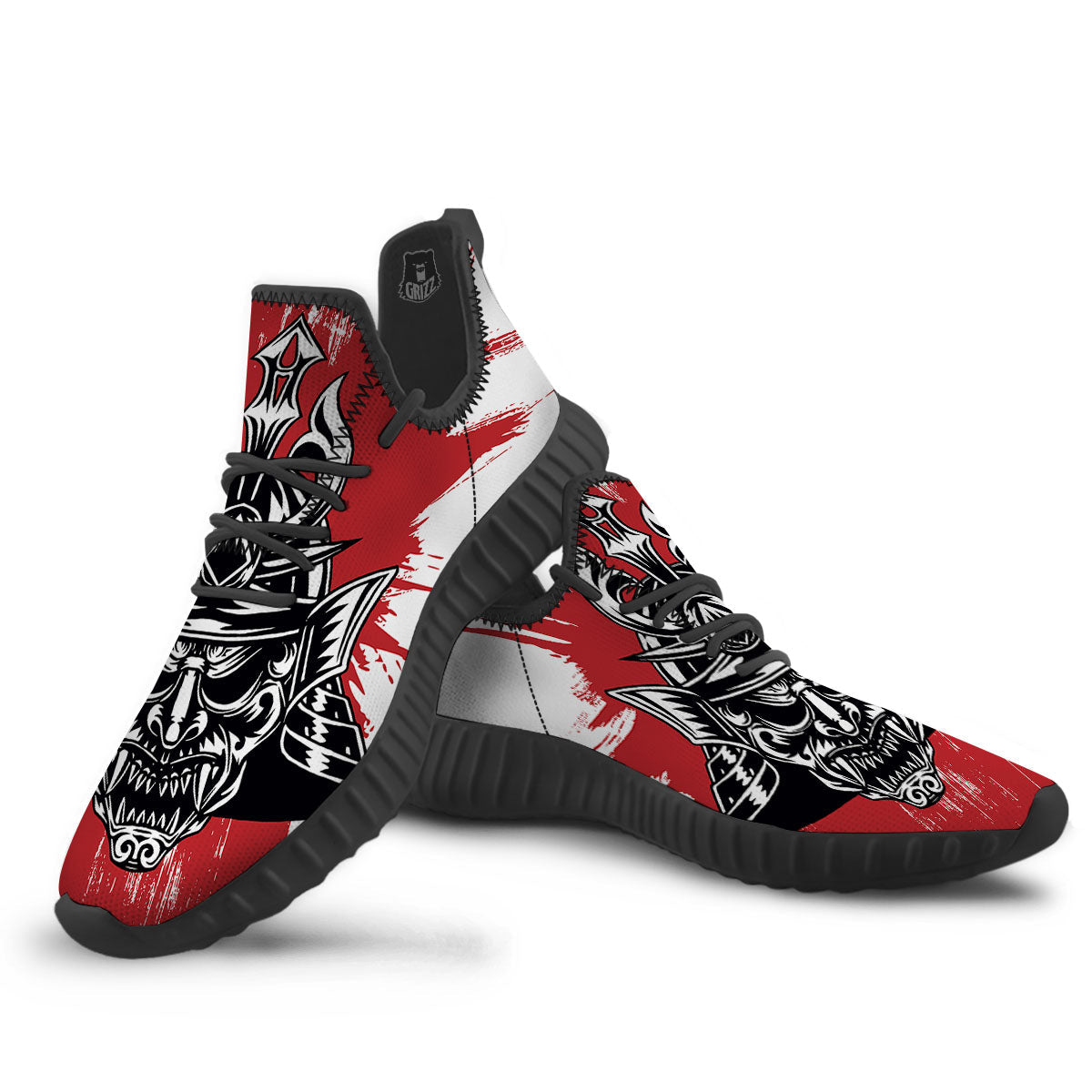 Warrior Japanese Samurai Print Black Walking Shoes-grizzshop