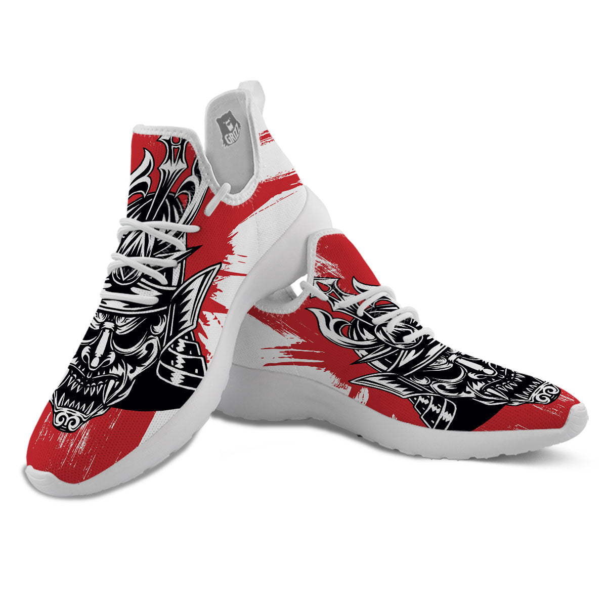 Warrior Japanese Samurai Print White Athletic Shoes-grizzshop