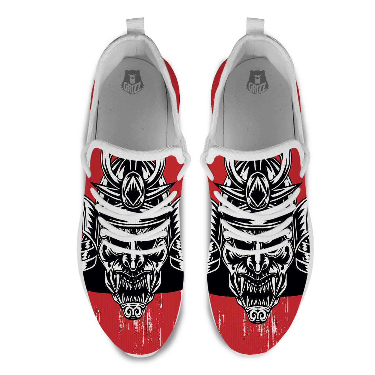 Warrior Japanese Samurai Print White Athletic Shoes-grizzshop