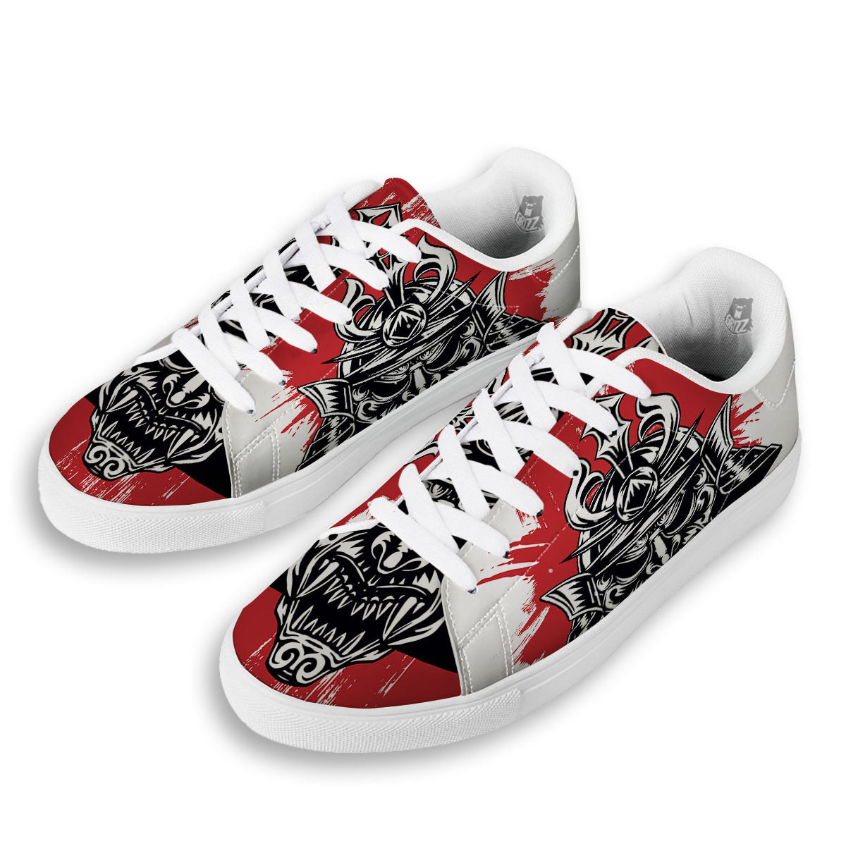 Warrior Japanese Samurai Print White Low Top Sneakers-grizzshop