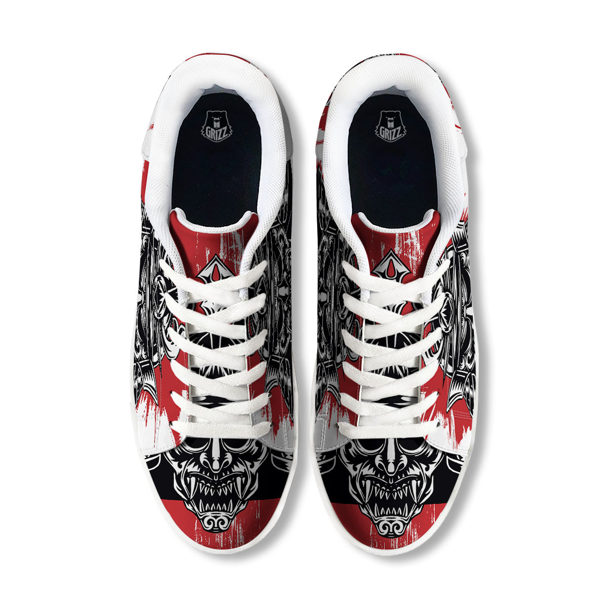 Warrior Japanese Samurai Print White Low Top Sneakers-grizzshop