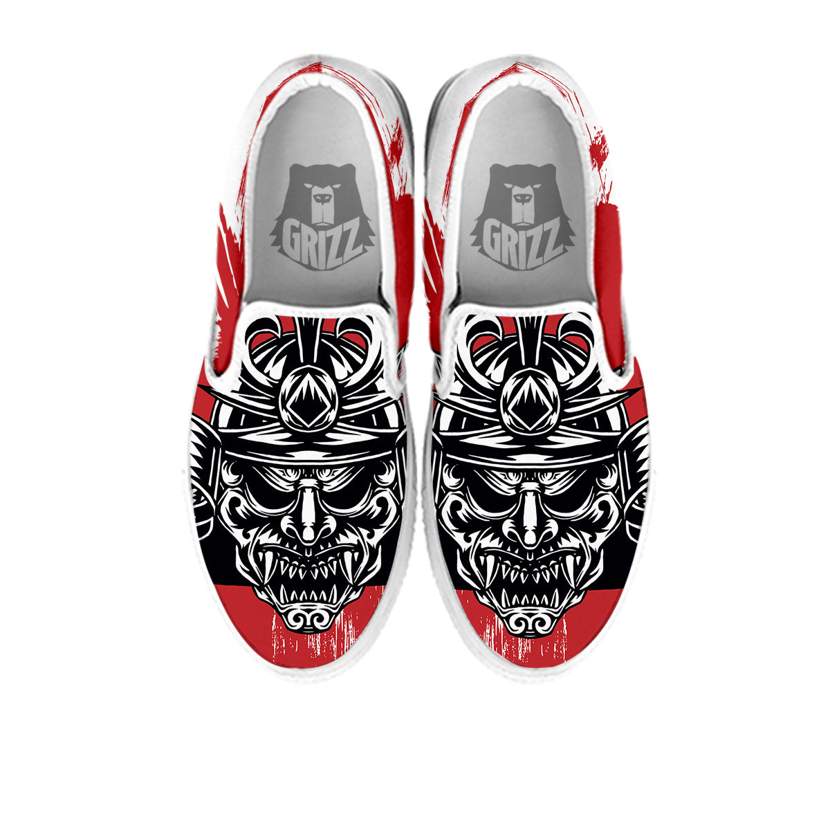 Warrior Japanese Samurai Print White Slip On Shoes-grizzshop