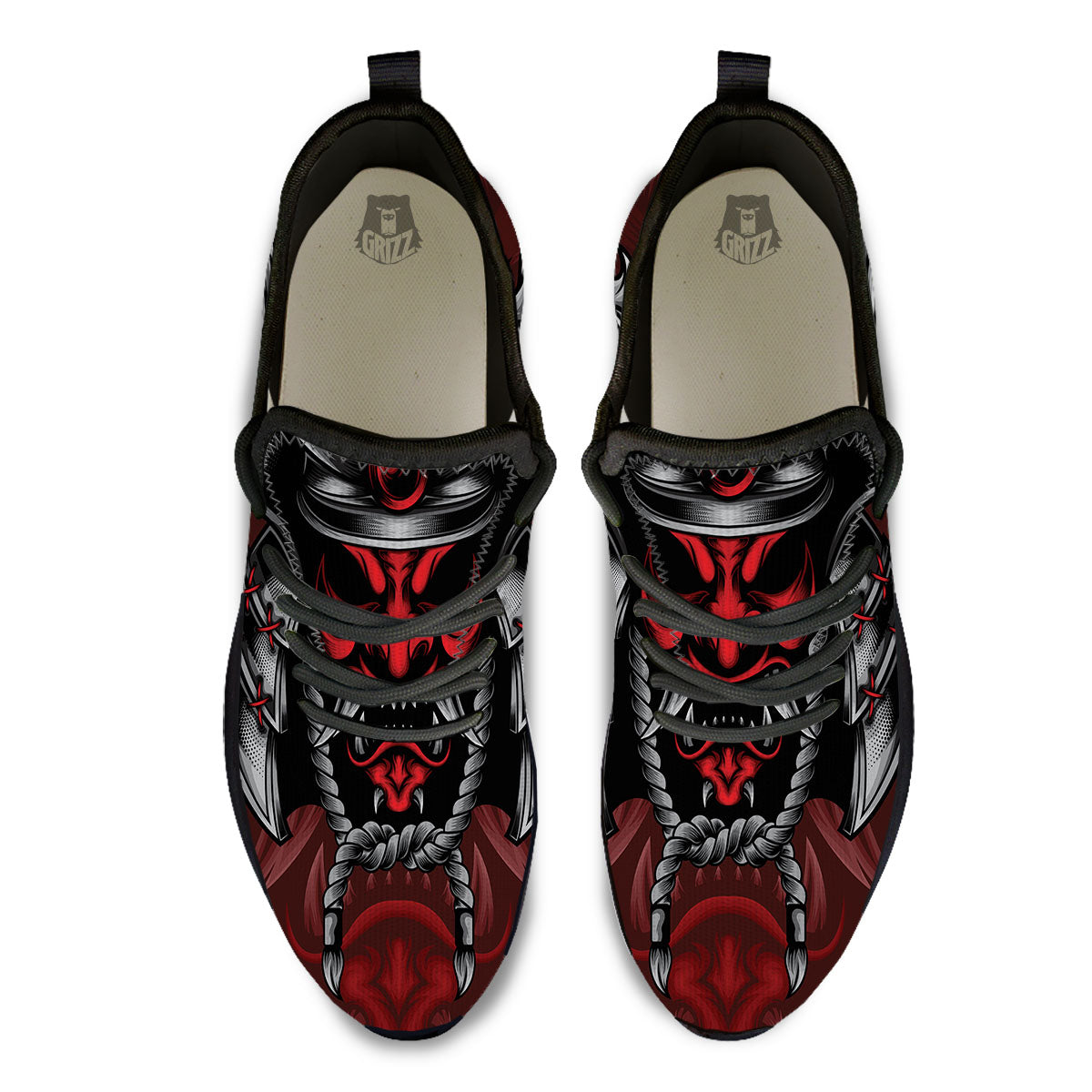 Warrior Mask Japanese Print Black Athletic Shoes-grizzshop