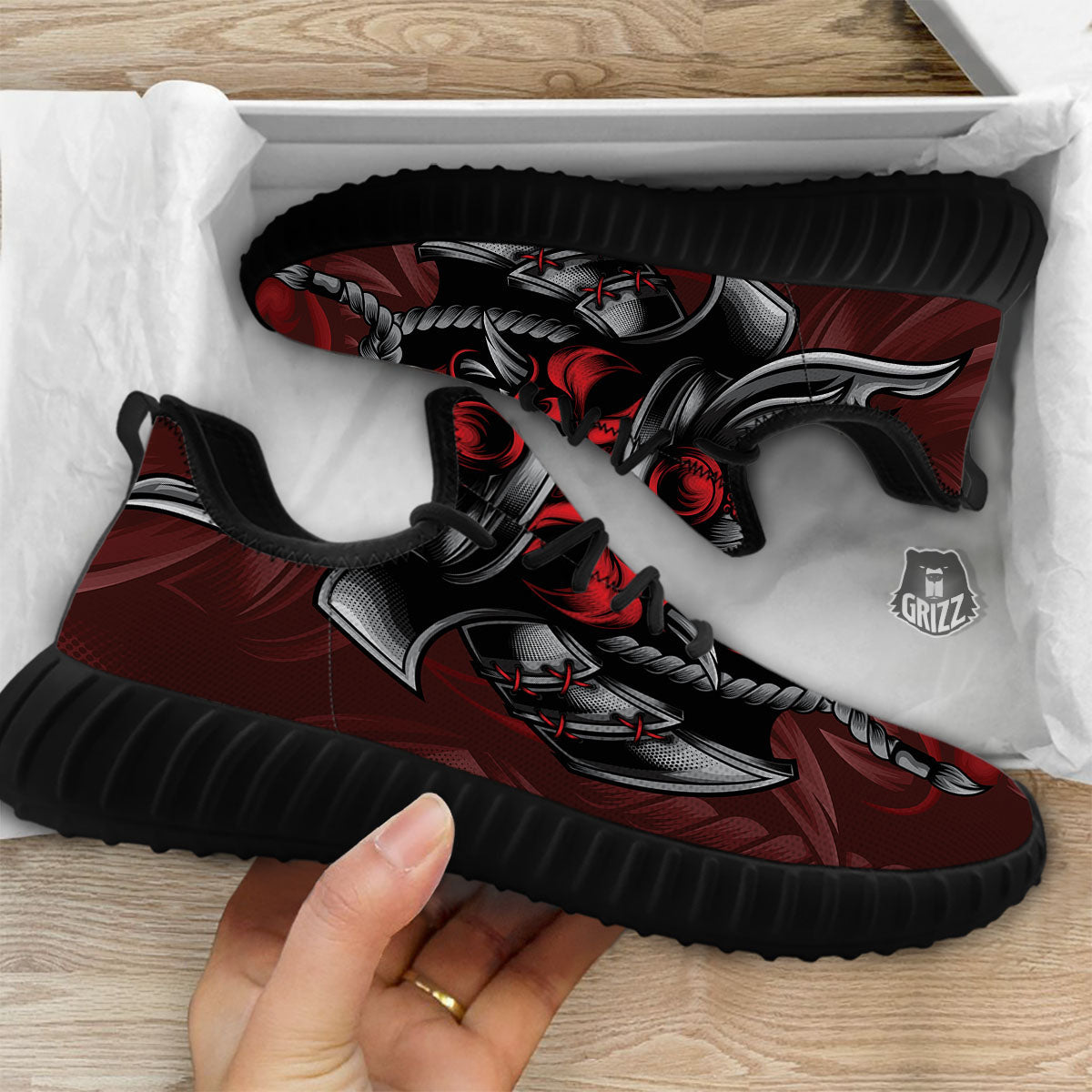 Warrior Mask Japanese Print Black Walking Shoes-grizzshop