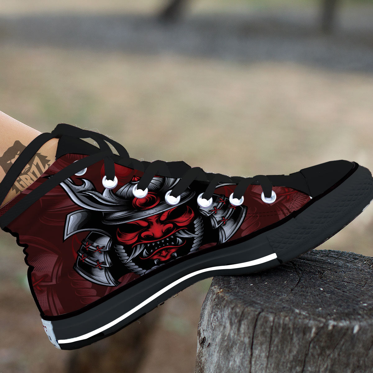 Warrior Mask Japanese Print High Top Shoes-grizzshop