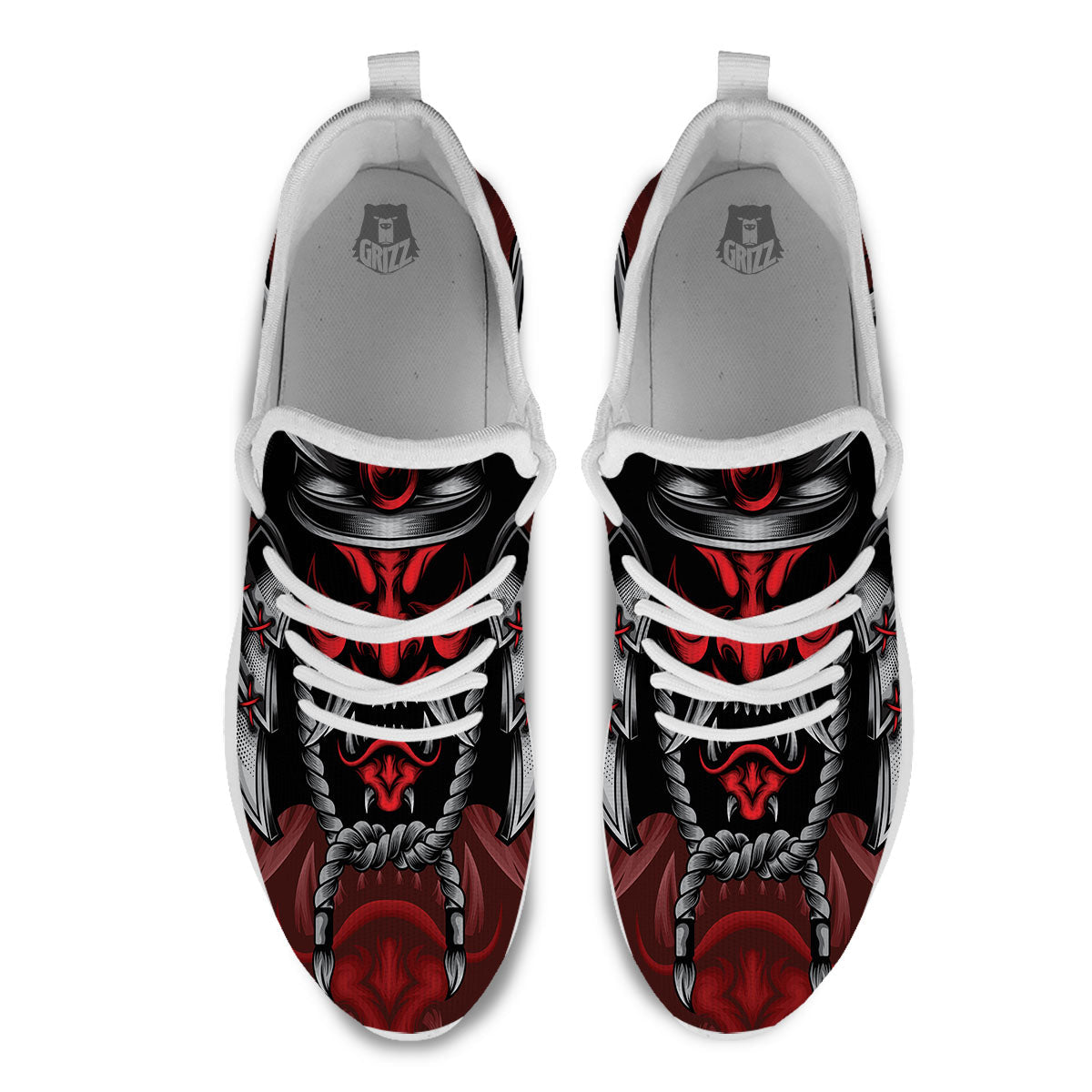 Warrior Mask Japanese Print White Athletic Shoes-grizzshop