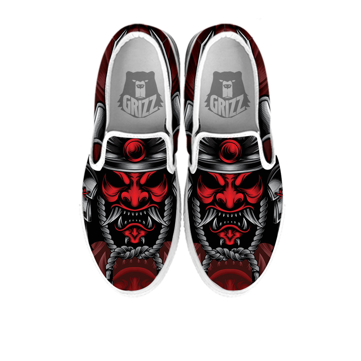 Warrior Mask Japanese Print White Slip On Shoes-grizzshop