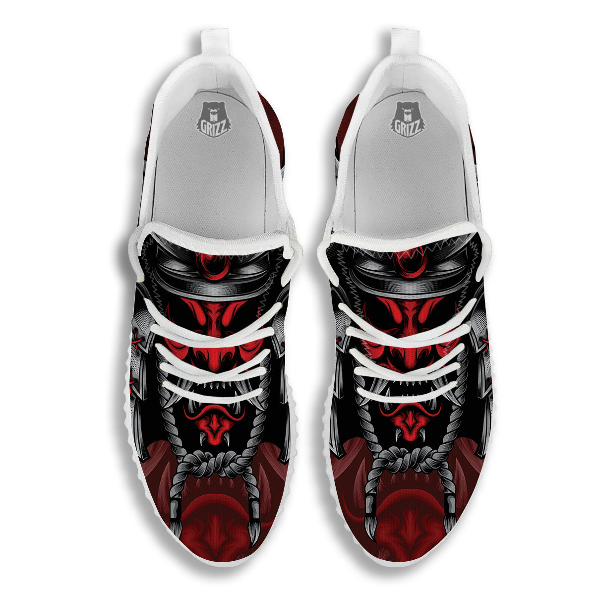 Warrior Mask Japanese Print White Walking Shoes-grizzshop