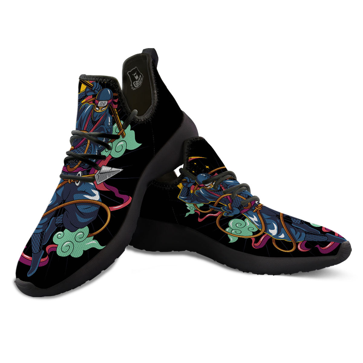 Warrior Ninja Print Black Athletic Shoes-grizzshop