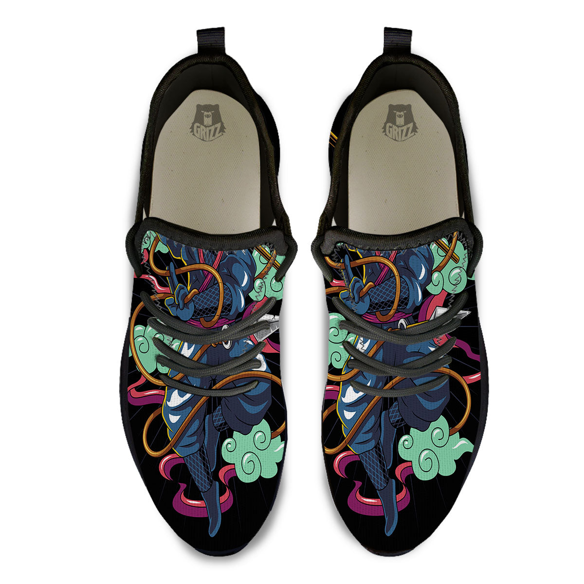 Warrior Ninja Print Black Athletic Shoes-grizzshop