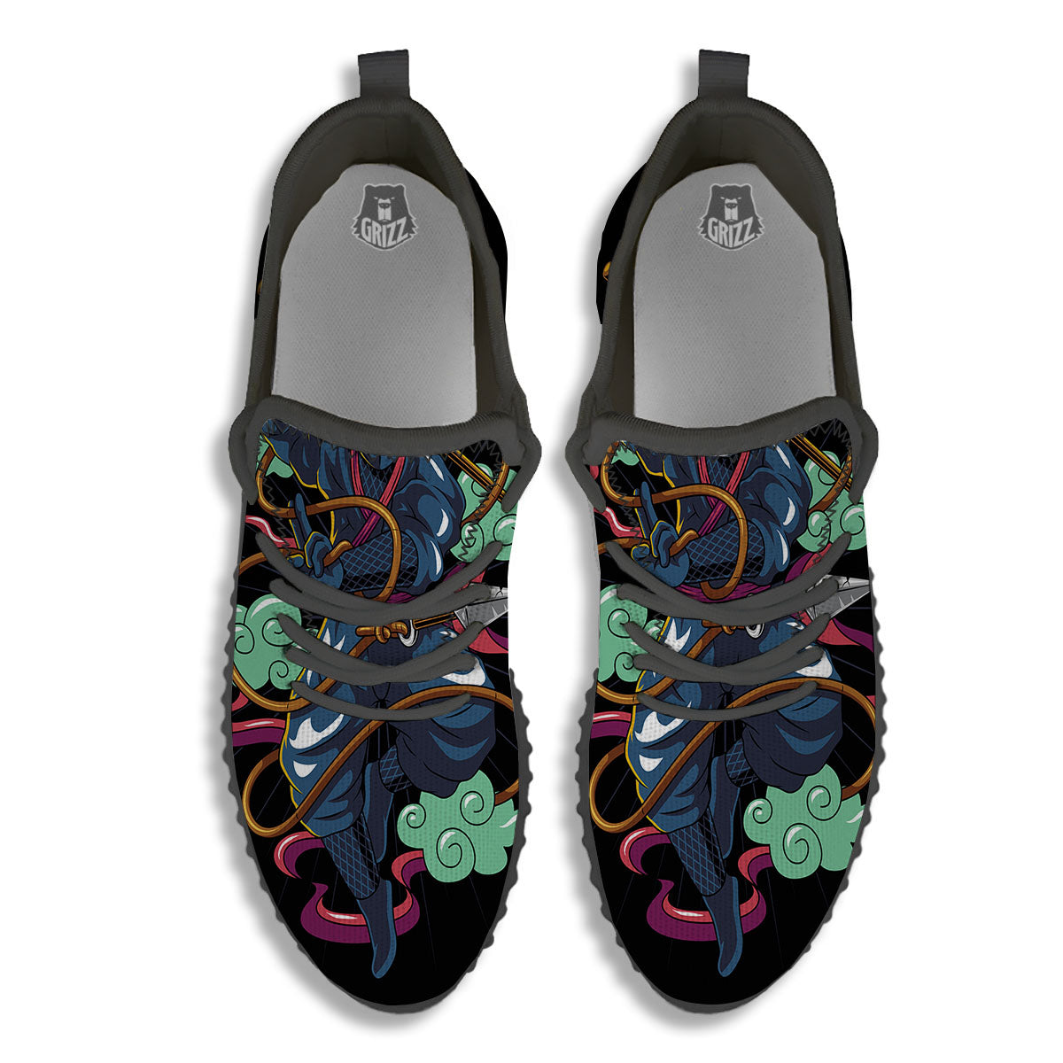 Warrior Ninja Print Black Walking Shoes-grizzshop