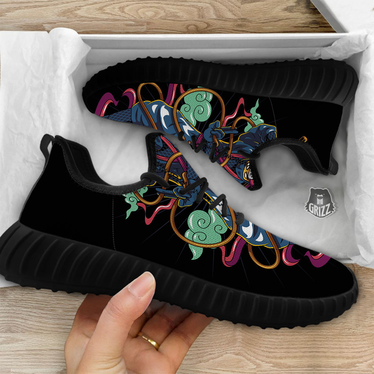 Warrior Ninja Print Black Walking Shoes-grizzshop