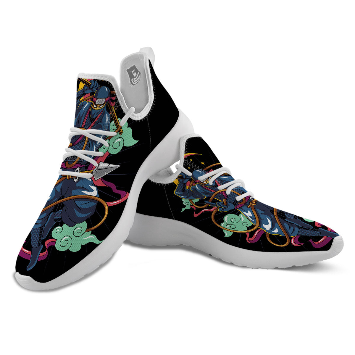 Warrior Ninja Print White Athletic Shoes-grizzshop