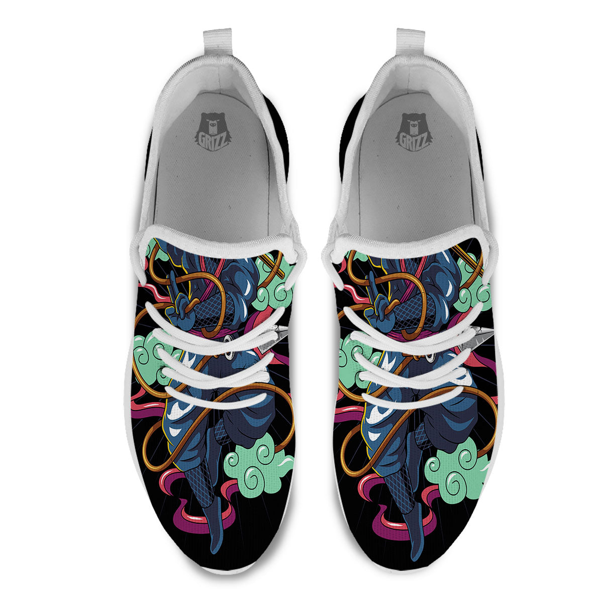 Warrior Ninja Print White Athletic Shoes-grizzshop