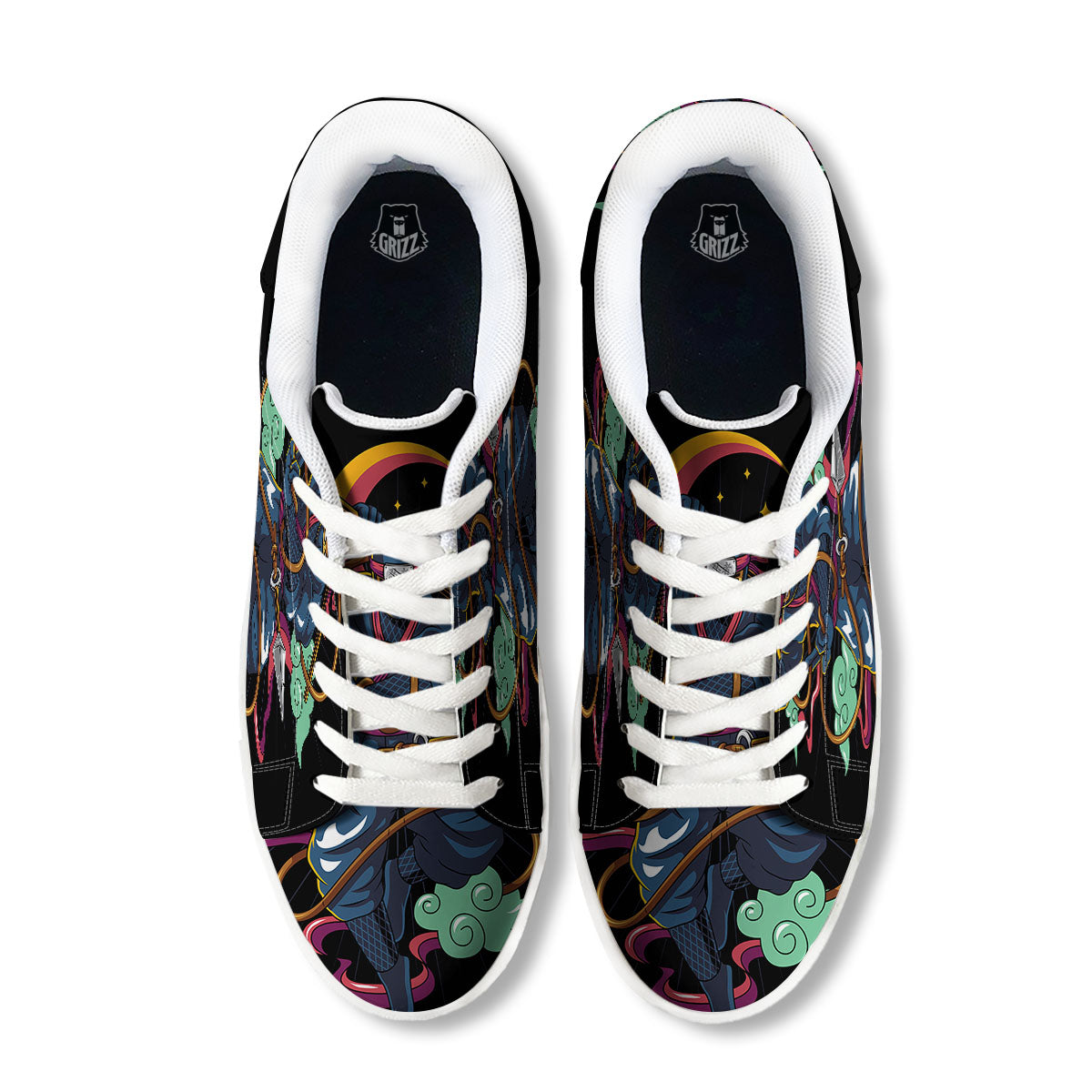 Warrior Ninja Print White Low Top Sneakers-grizzshop