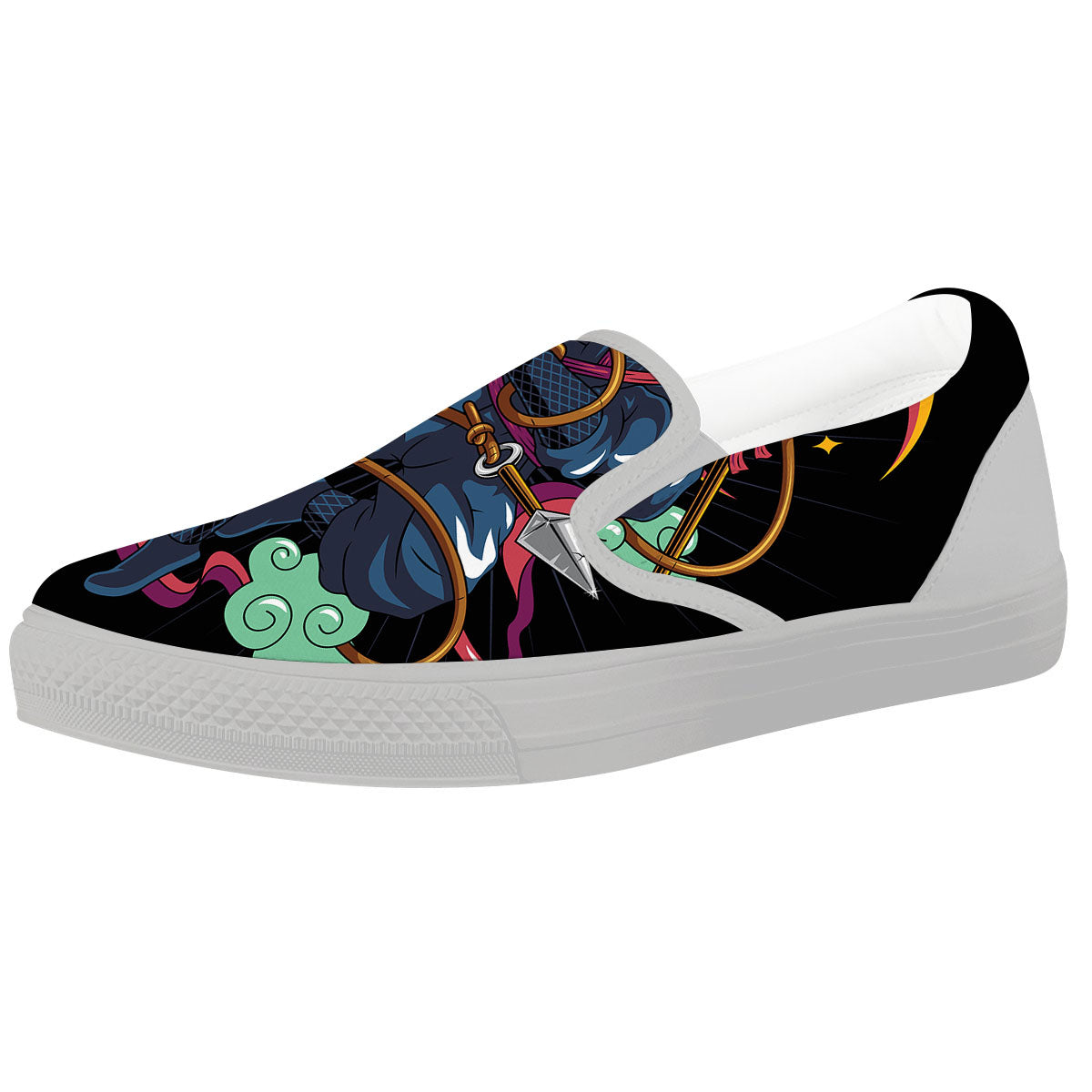 Warrior Ninja Print White Slip On Shoes-grizzshop