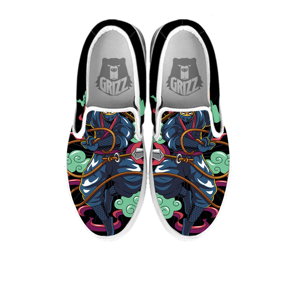 Warrior Ninja Print White Slip On Shoes-grizzshop