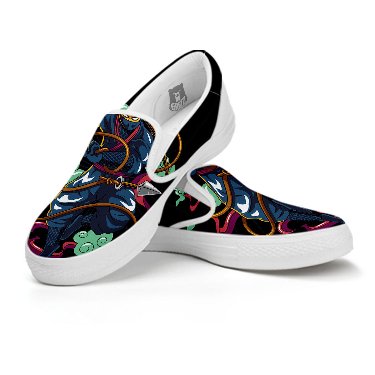 Warrior Ninja Print White Slip On Shoes-grizzshop
