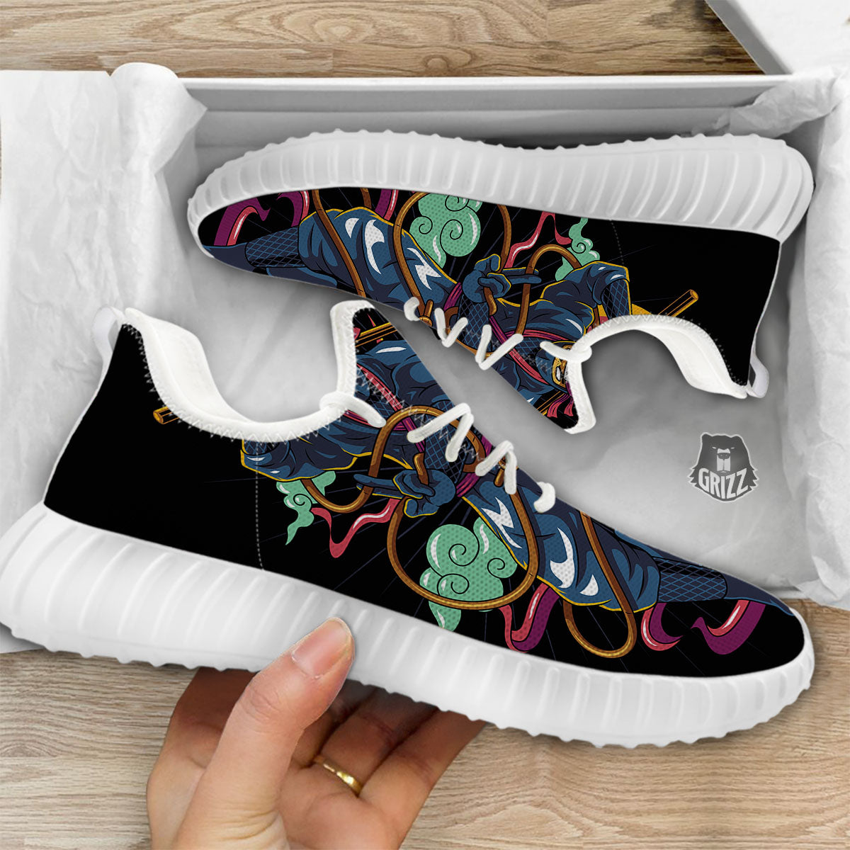 Warrior Ninja Print White Walking Shoes-grizzshop