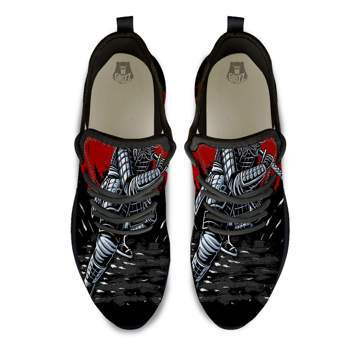 Warrior Samurai Dark Print Black Athletic Shoes-grizzshop